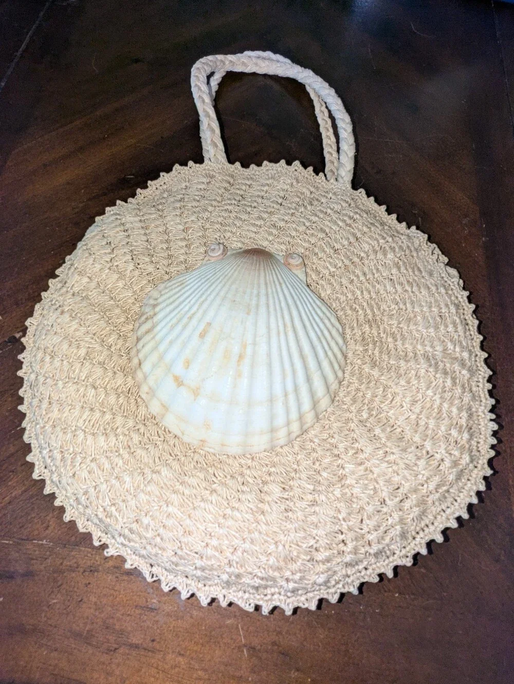 VTG 60s Round Woven Straw Beach Bag Made in Japan Shell - Picture 7 of 10